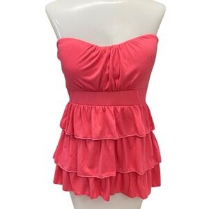 Almost Famous Y2K  Coral Pink Tiered Ruffle Strapless Tube Top Babydoll Shirt M